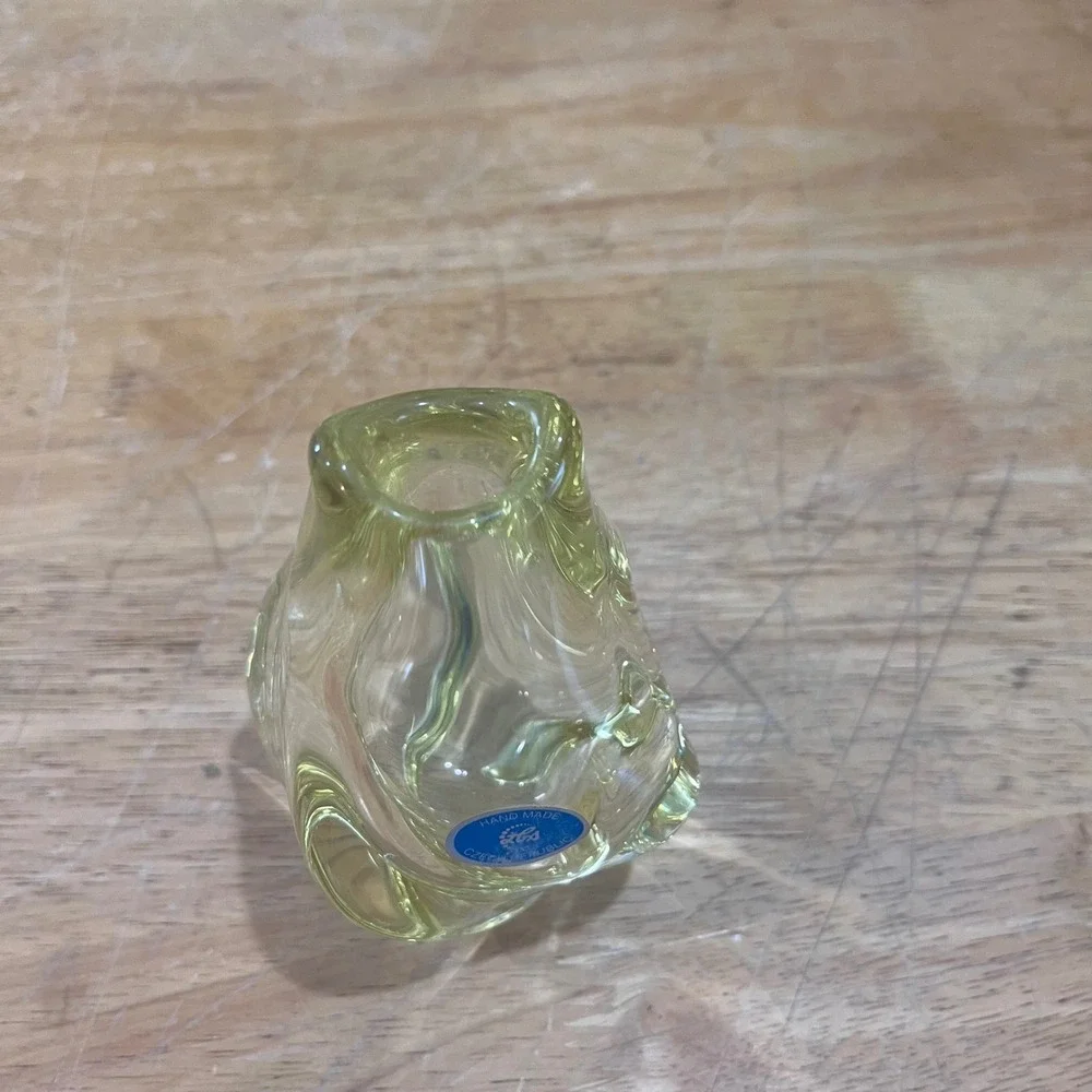Vtg MCM Zelezny Brod Sklo‎ ZBS Miloslav Klinger Yellow Art Glass Bud Vase 4.5